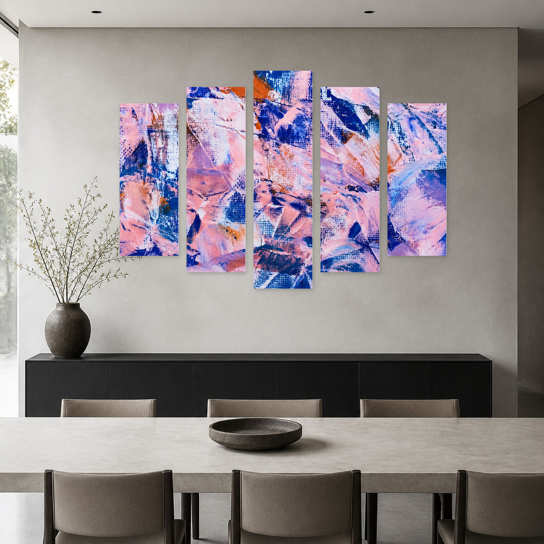 Abstract Background Art with Geometric Rhythm — five-panel wall art in frontal interior | 5wallart 54882 M3