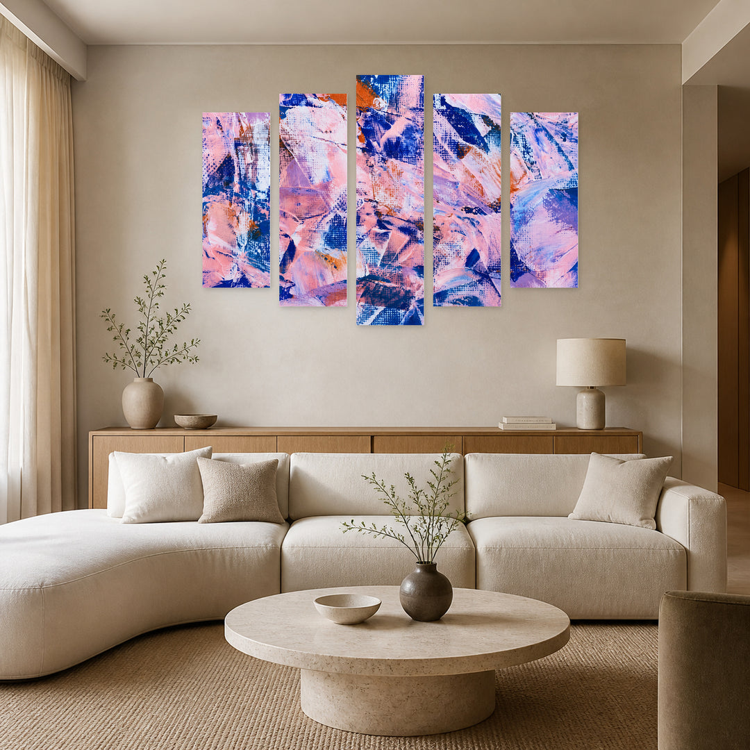 Abstract Background Art with Geometric Rhythm — five-panel wall art in alternate frontal interior | 5wallart 54882 M4