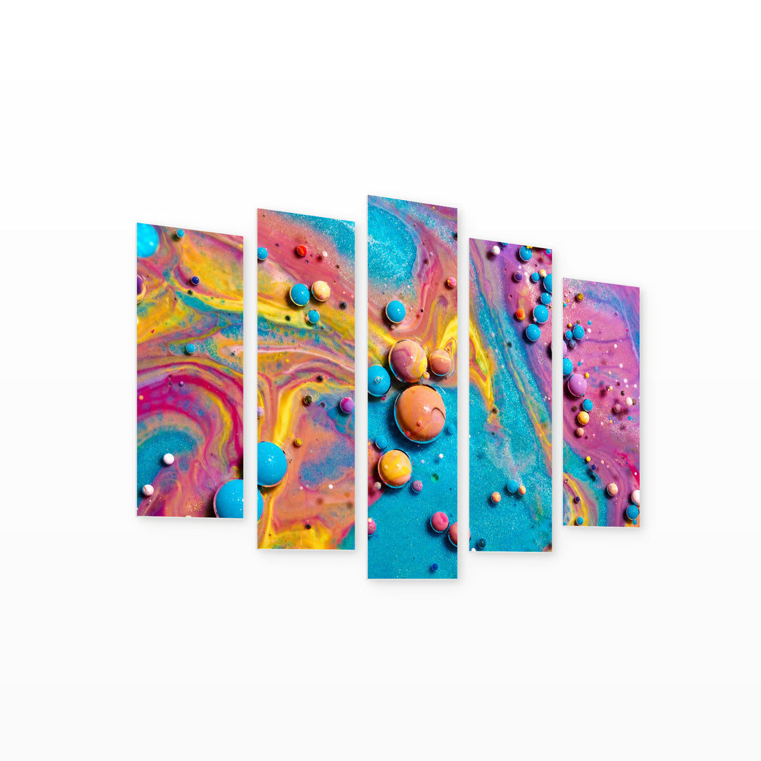 Colorful Acrylic Bubbles Modern Composition — five-panel wall art on white background in perspective | 5wallart 54883 M1
