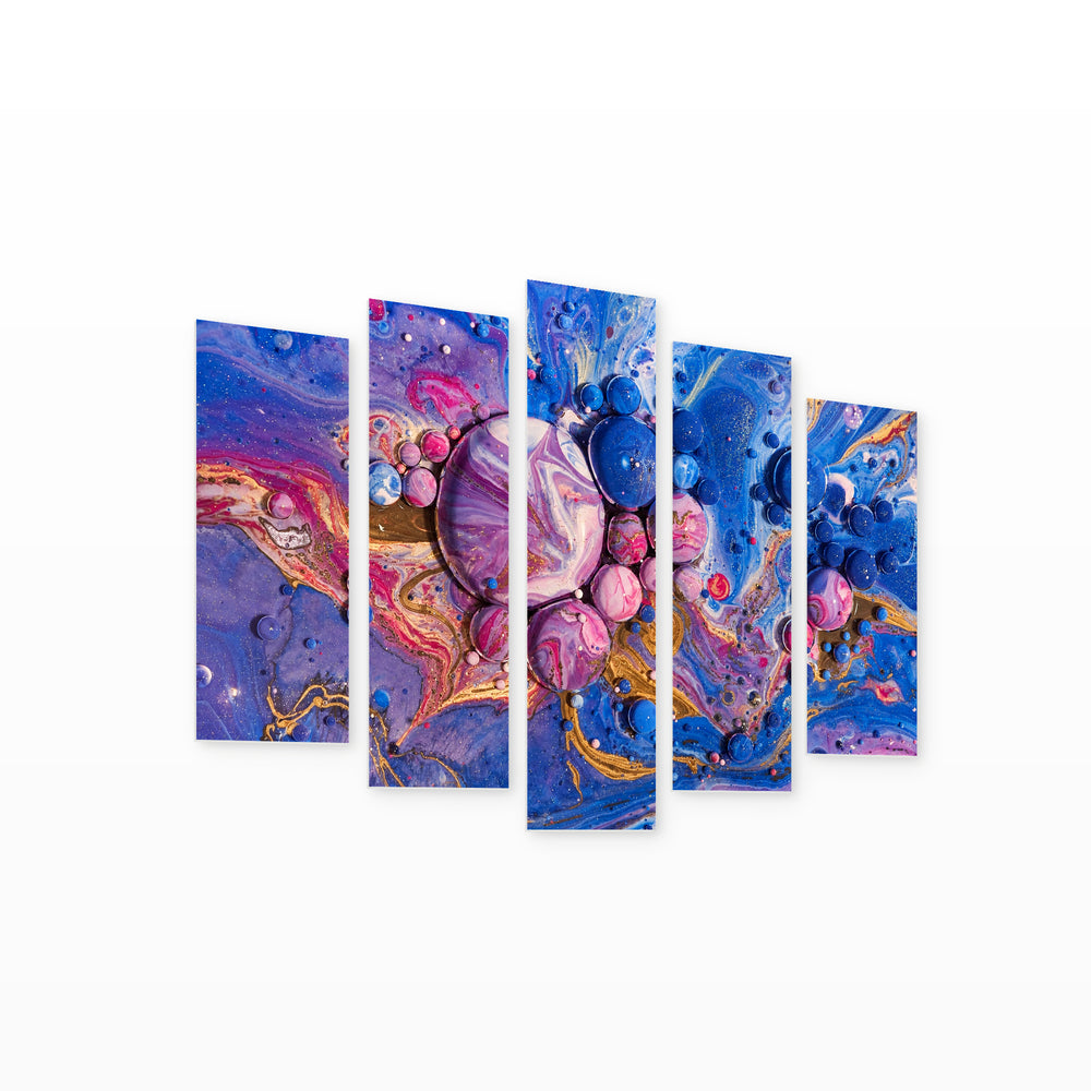 Abstract Magic in Blue and Gold — five-panel wall art on white background in perspective | 5wallart 54886 M1