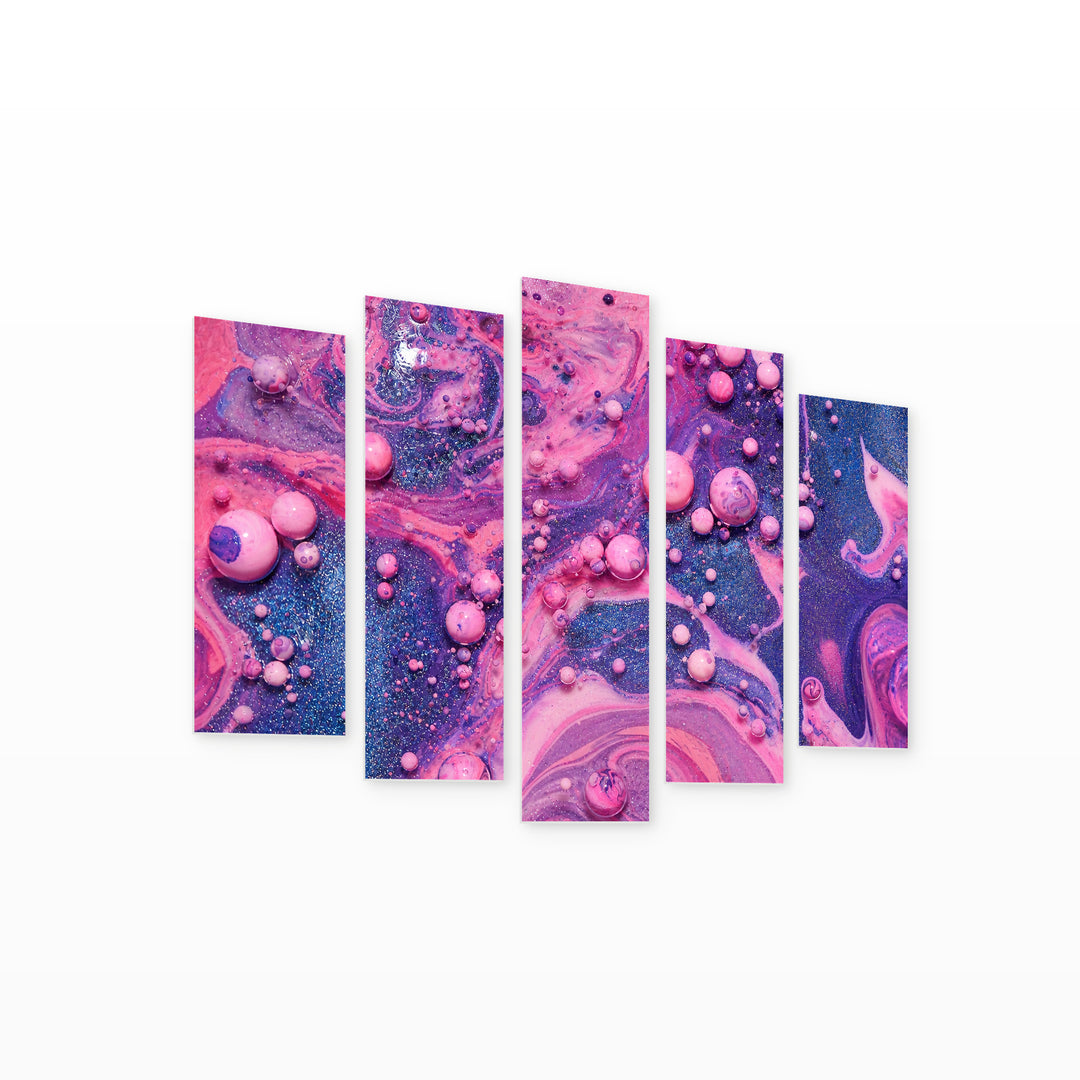Abstract Acrylic Bubbles with Dreamlike Atmosphere — five-panel wall art on white background in perspective | 5wallart 54888 M1
