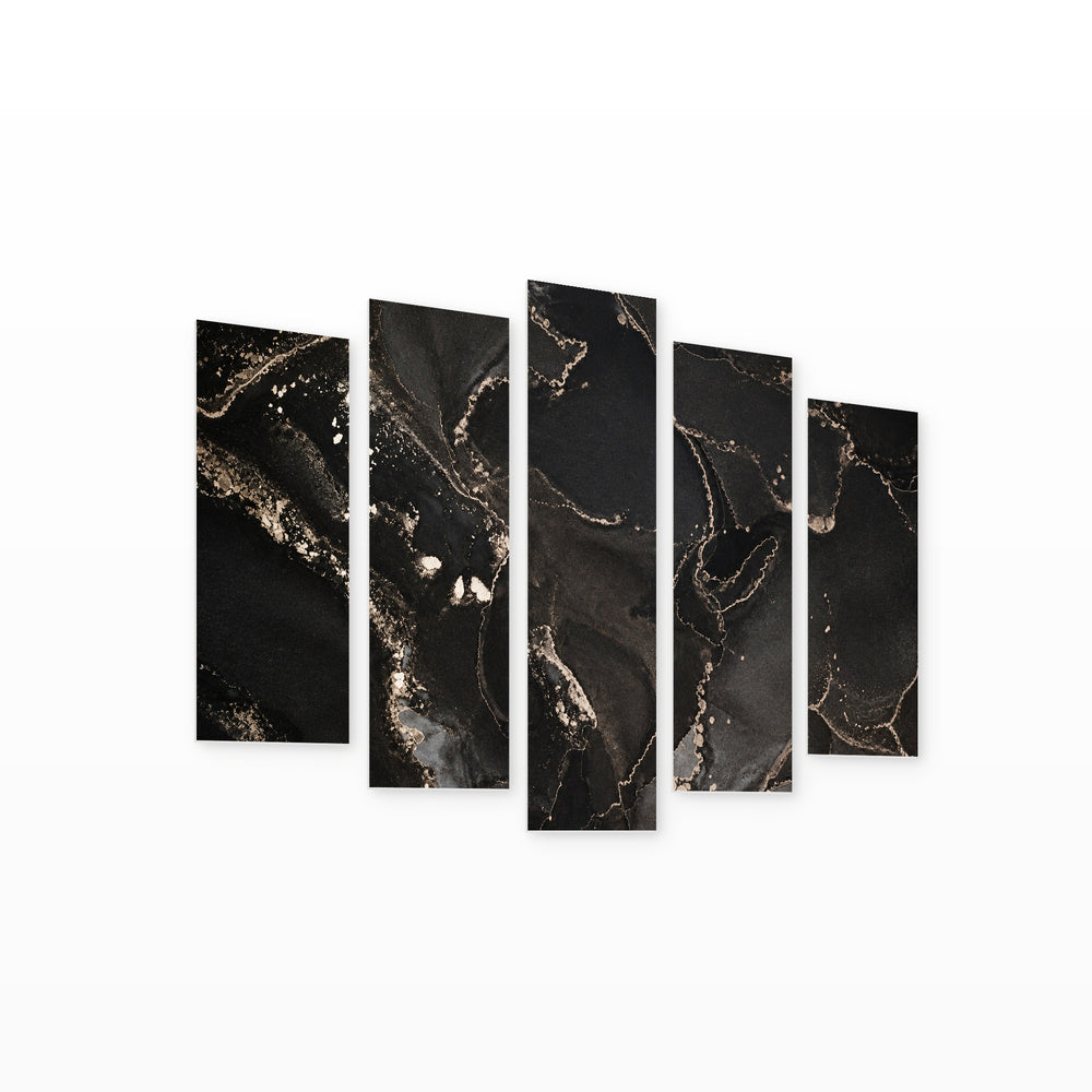 Abstract Marble Texture with Geometric Rhythm — five-panel wall art on white background in perspective | 5wallart 54889 M1