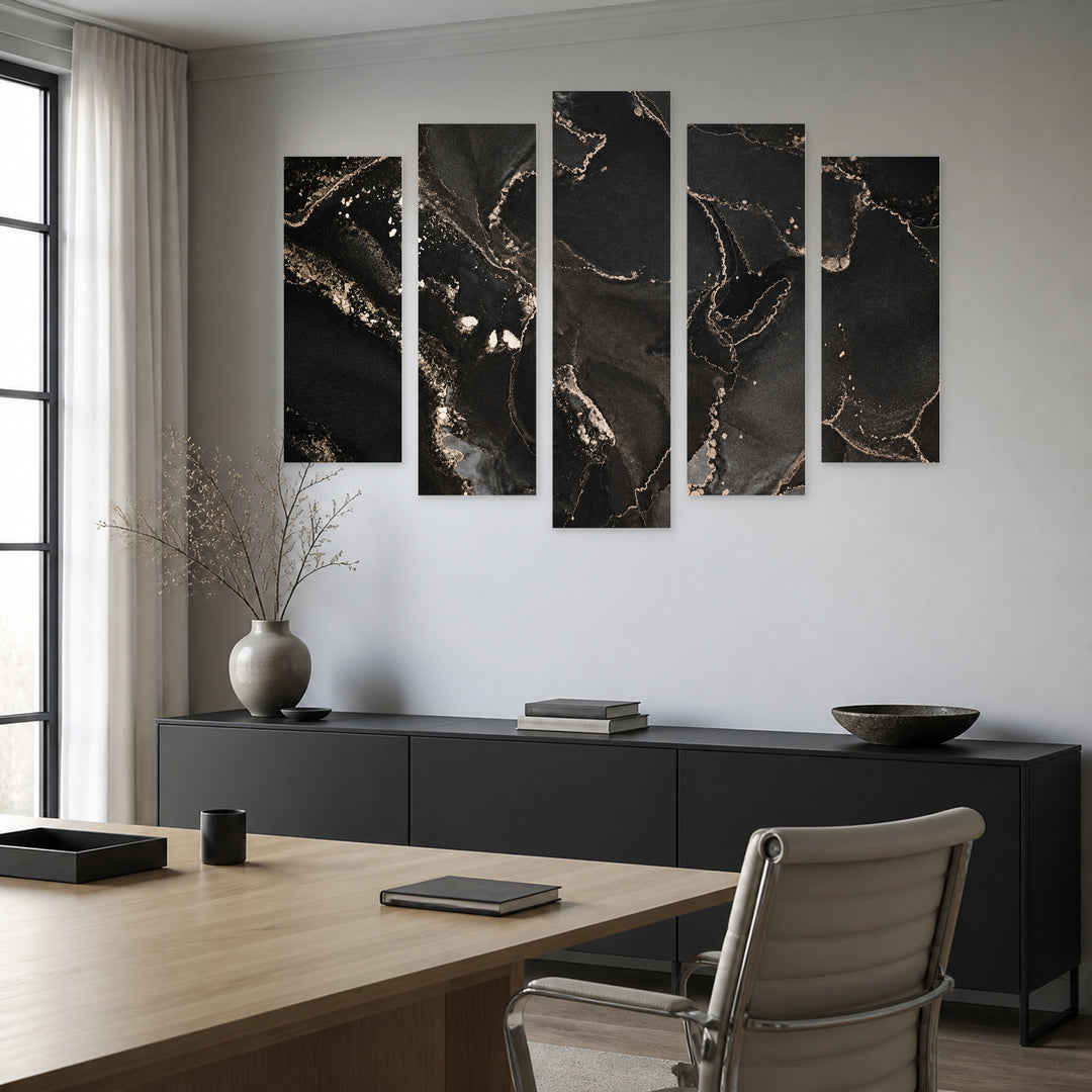 Abstract Marble Texture with Geometric Rhythm — five-panel wall art in alternate frontal interior | 5wallart 54889 M4