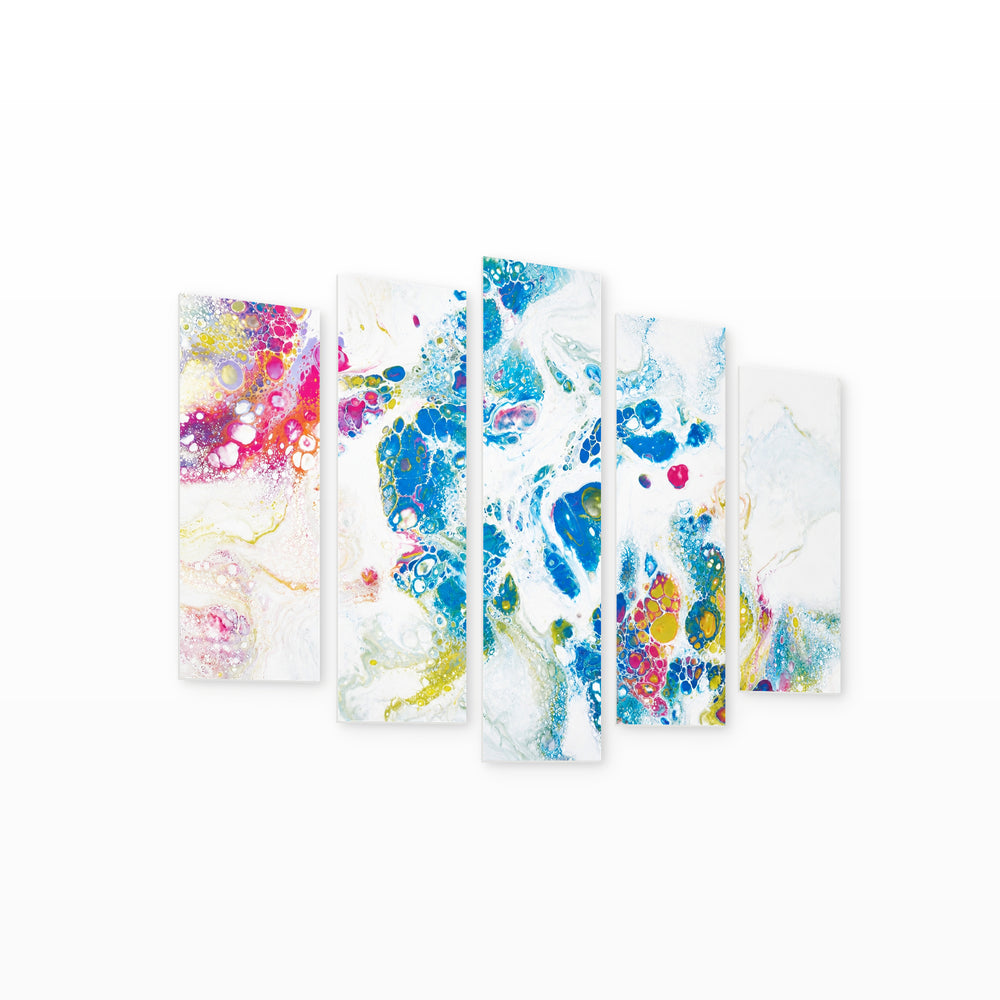 Colorful Marble Texture in Blue and Gold — five-panel wall art on white background in perspective | 5wallart 54890 M1