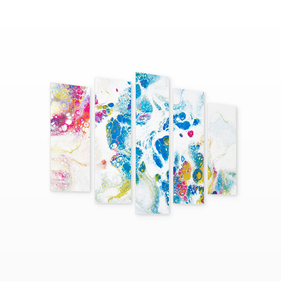 Colorful Marble Texture in Blue and Gold — five-panel wall art on white background in perspective | 5wallart 54890 M1