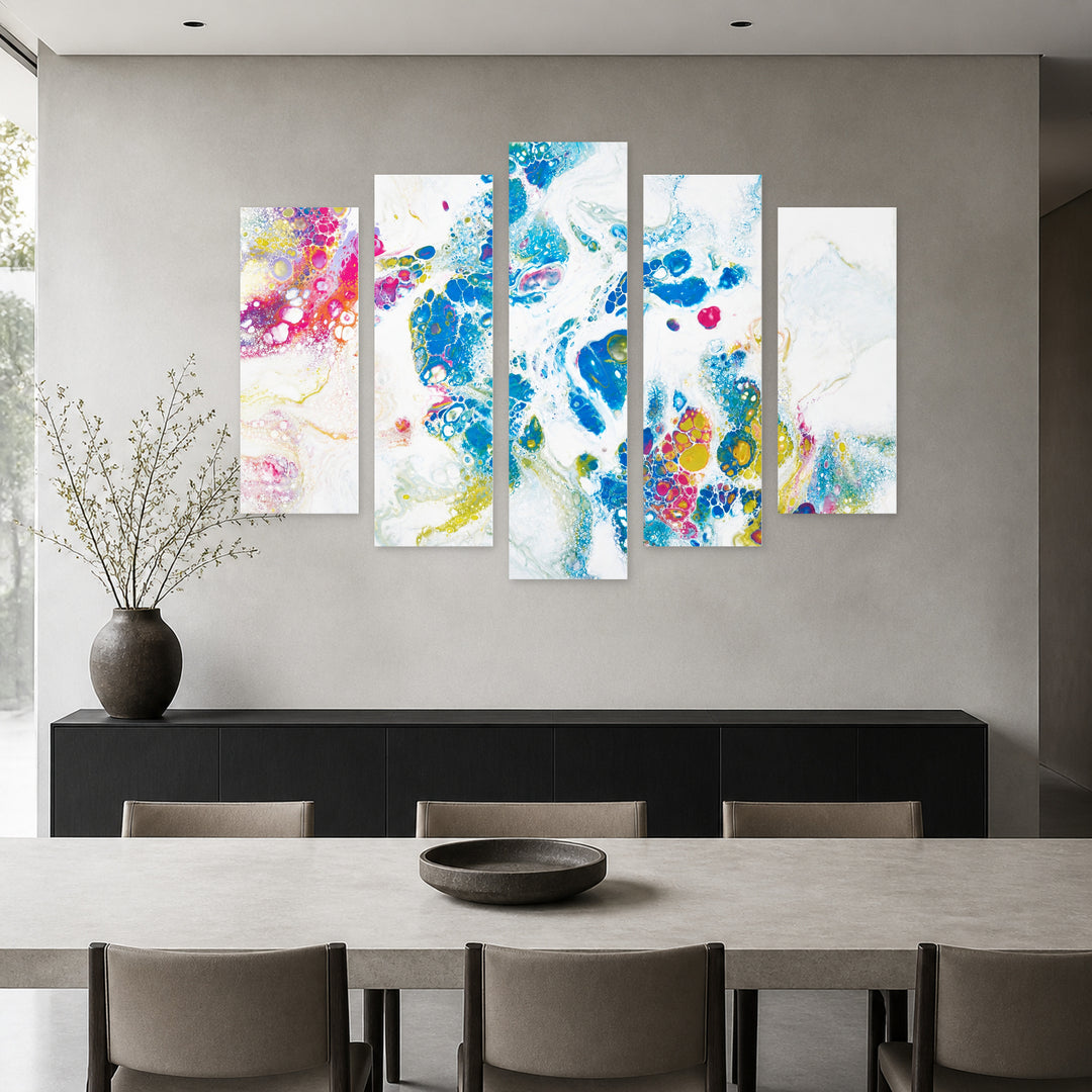Colorful Marble Texture in Blue and Gold — five-panel wall art in frontal interior | 5wallart 54890 M3