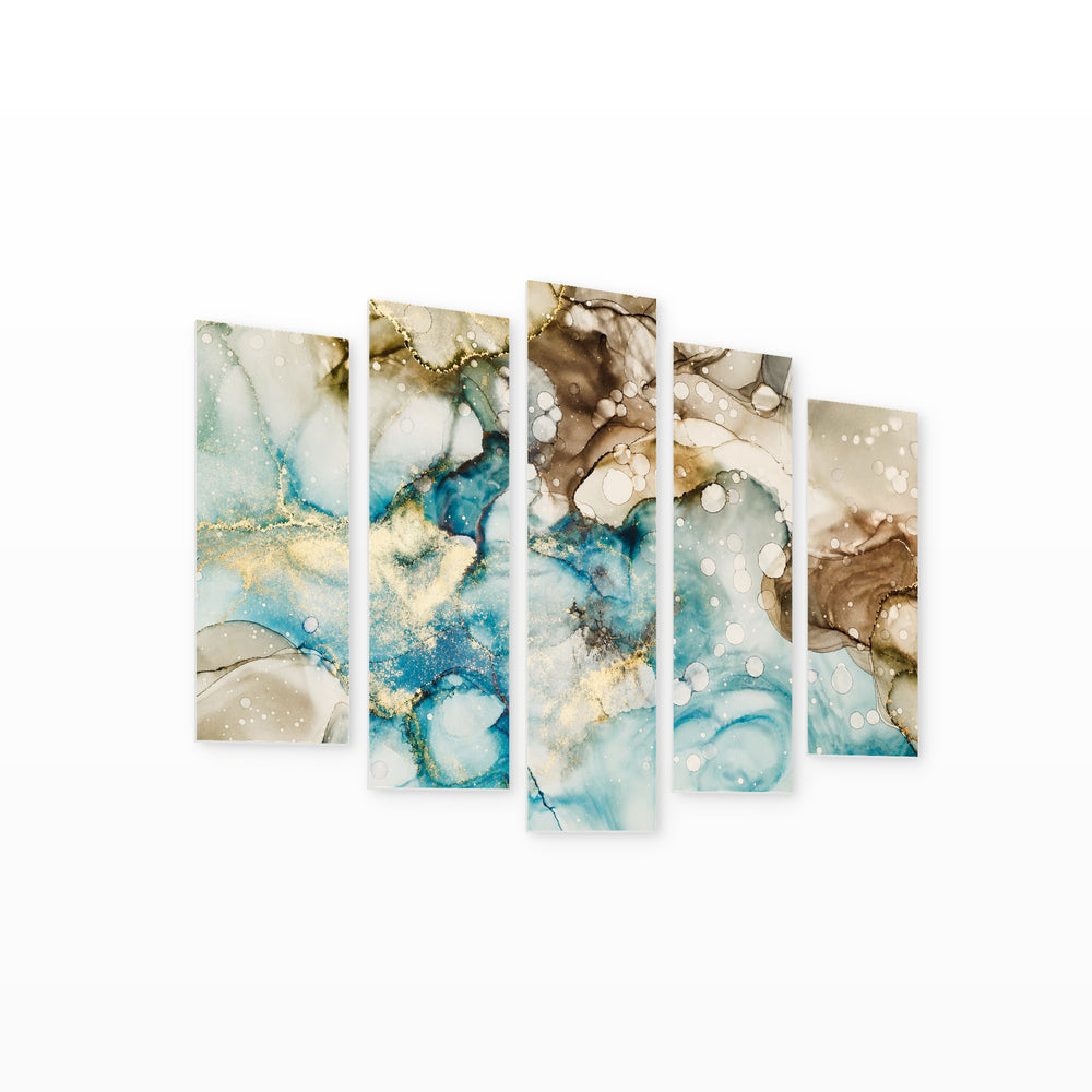 Abstract Fluid Texture with Geometric Rhythm — five-panel wall art on white background in perspective | 5wallart 54893 M1