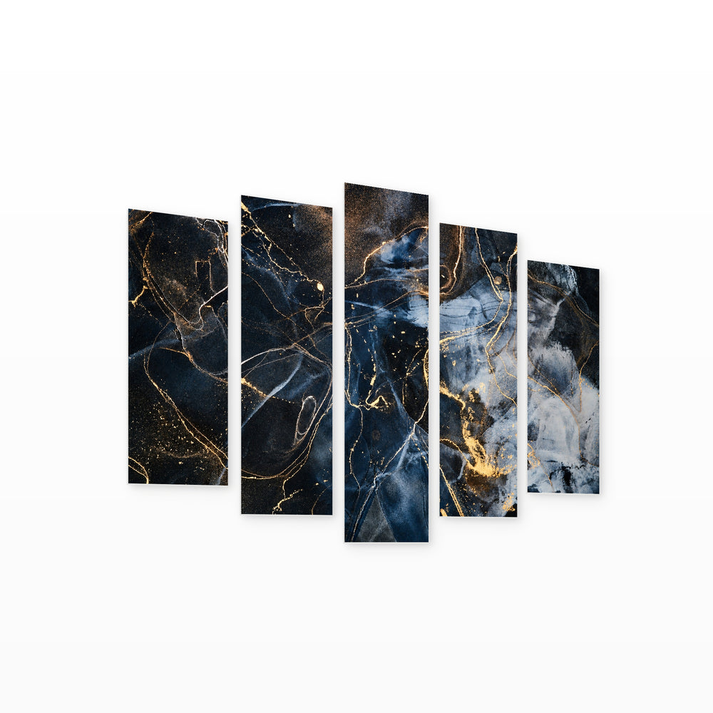 Abstract Technique with Fluid Elements with Geometric Rhythm — five-panel wall art on white background in perspective | 5wallart 54894 M1
