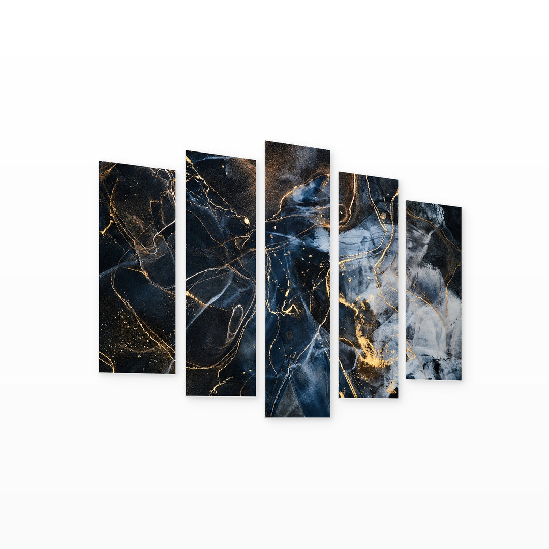 Abstract Technique with Fluid Elements with Geometric Rhythm — five-panel wall art on white background in perspective | 5wallart 54894 M1