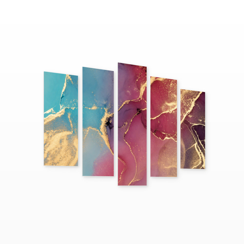 Abstract Colorful Background Modern Composition — five-panel wall art on white background in perspective | 5wallart 54895 M1