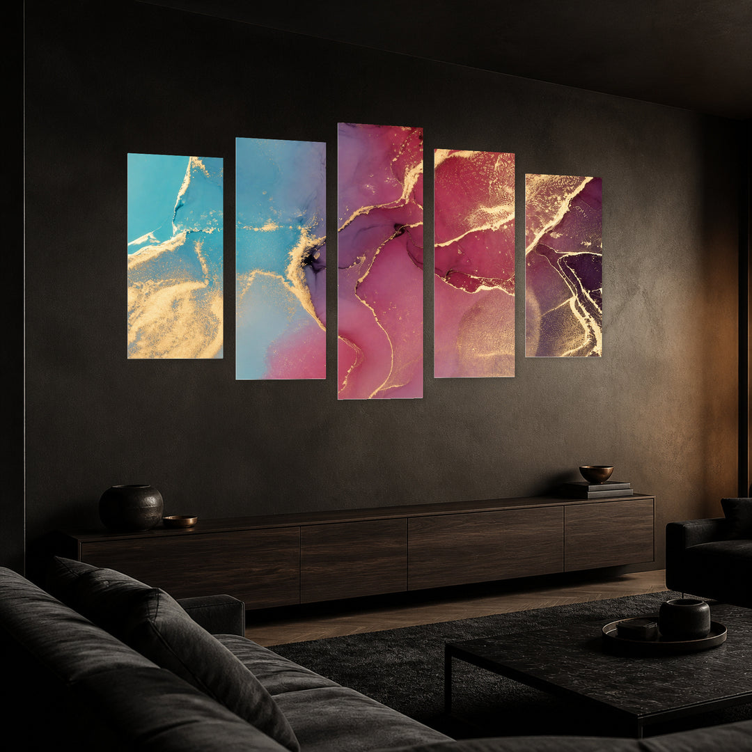 Abstract Colorful Background Modern Composition — five-panel wall art in perspective interior | 5wallart 54895 M2