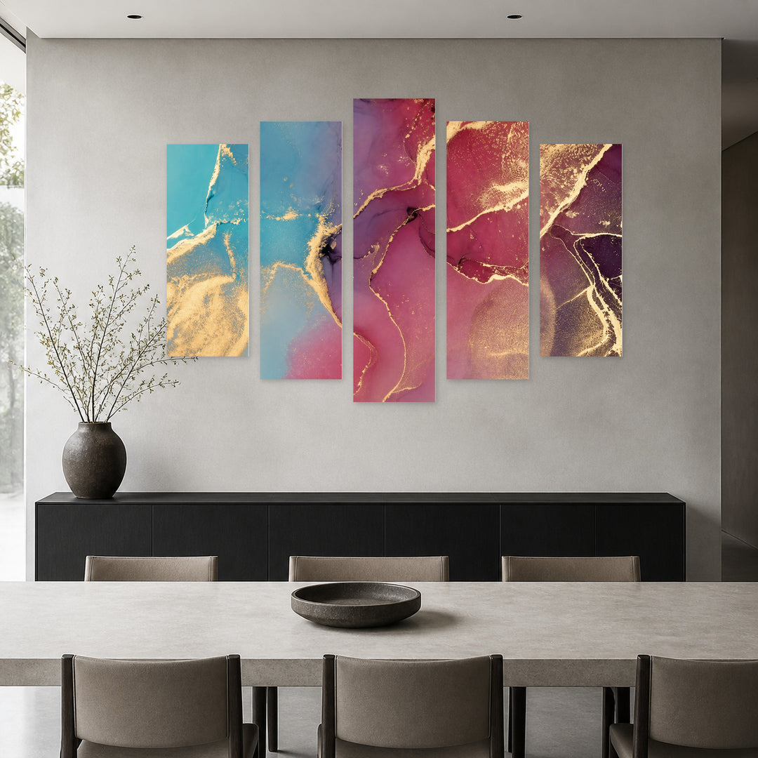 Abstract Colorful Background Modern Composition — five-panel wall art in alternate frontal interior | 5wallart 54895 M4