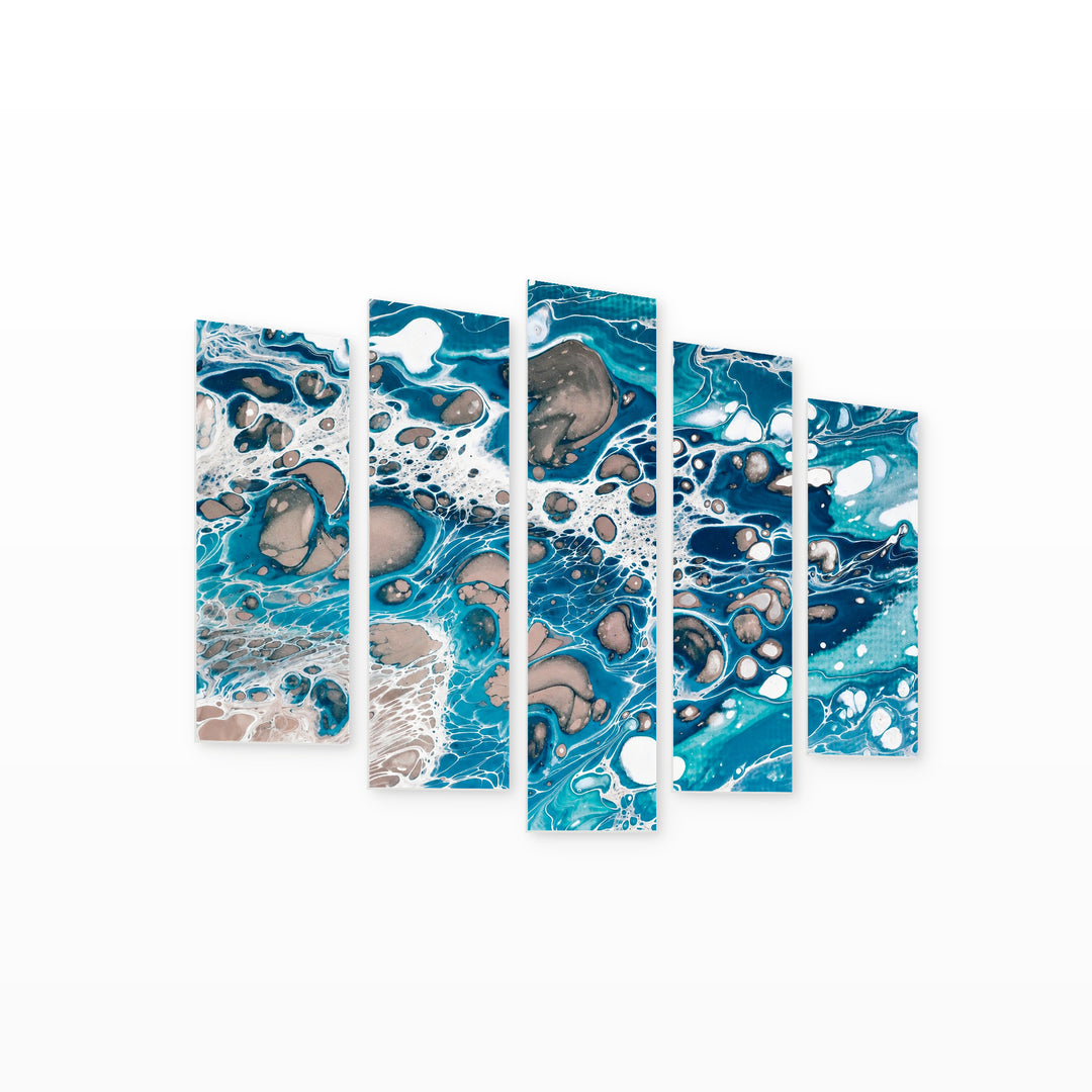 Marble Texture in Serene Light — five-panel wall art on white background in perspective | 5wallart 54896 M1