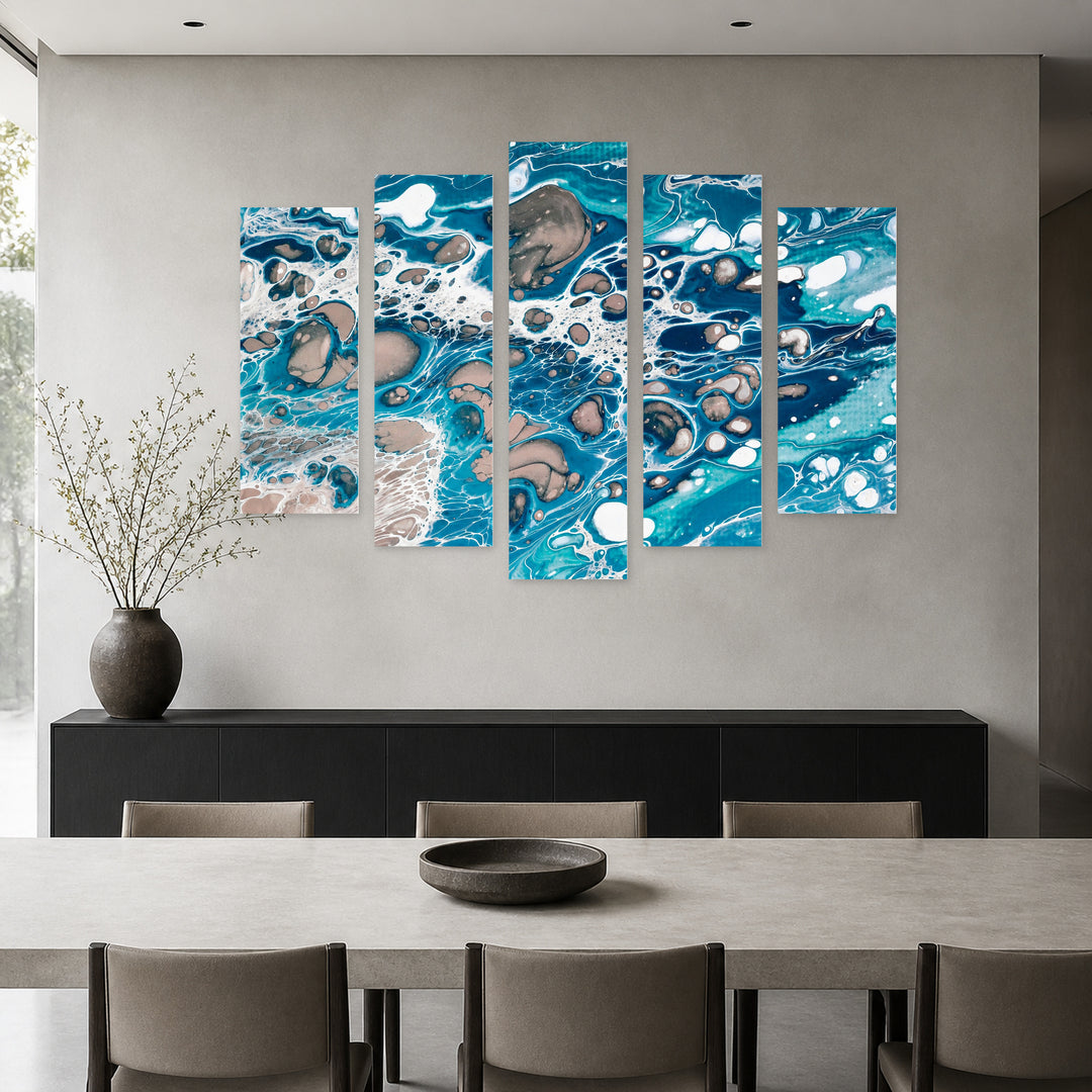 Marble Texture in Serene Light — five-panel wall art in frontal interior | 5wallart 54896 M3