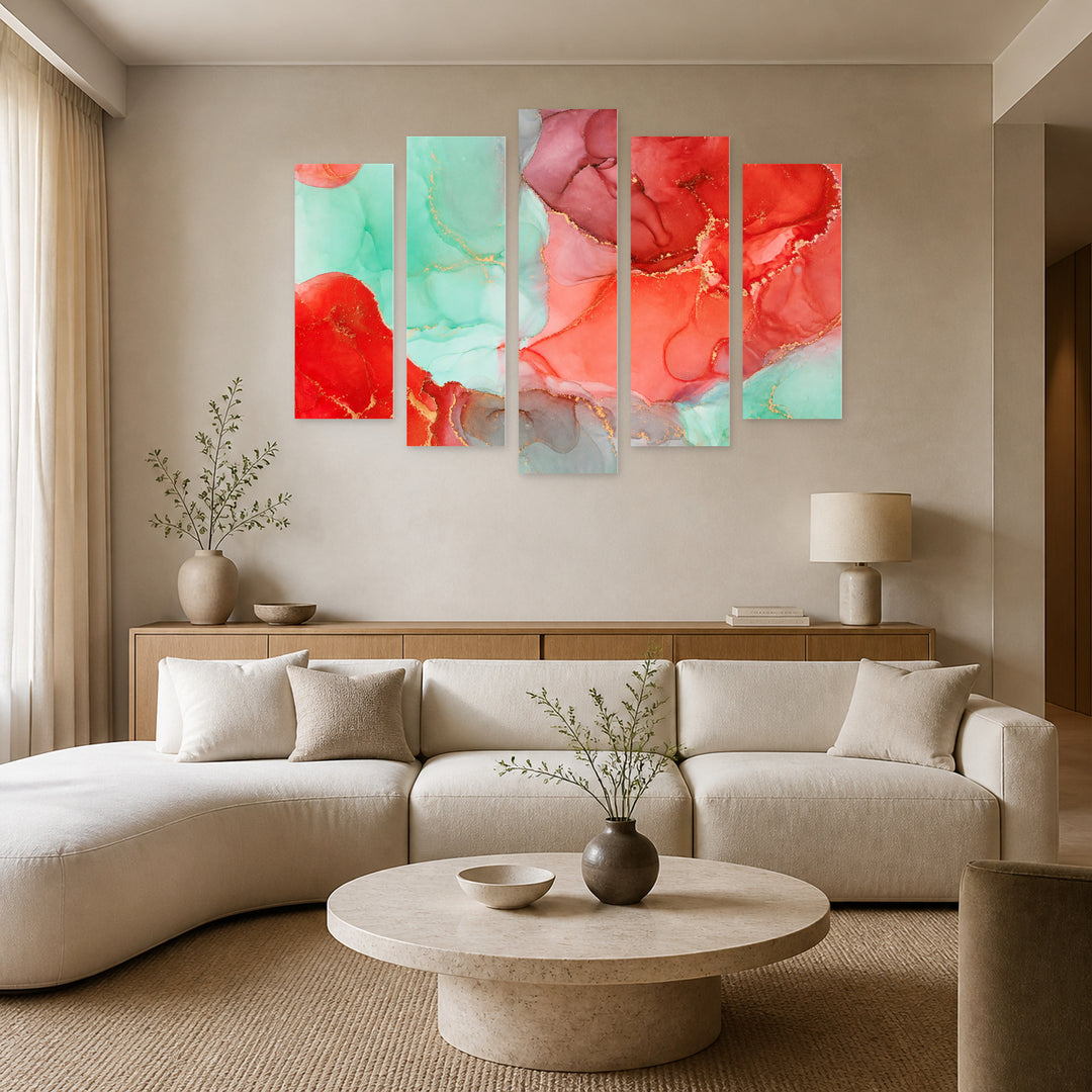Translucent Shades in Serene Light — five-panel wall art in frontal interior | 5wallart 54897 M3