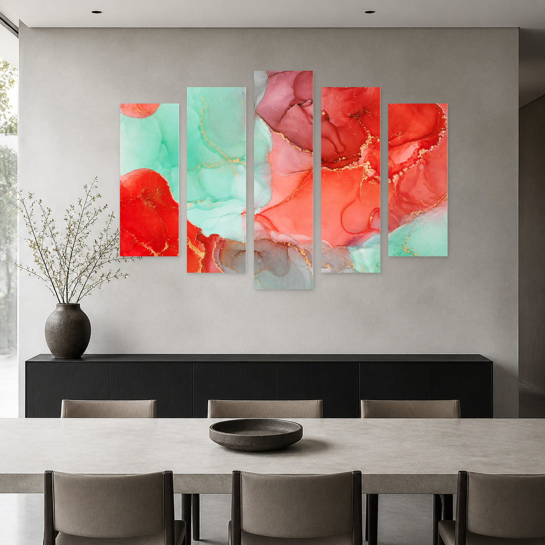 Translucent Shades in Serene Light — five-panel wall art in alternate frontal interior | 5wallart 54897 M4
