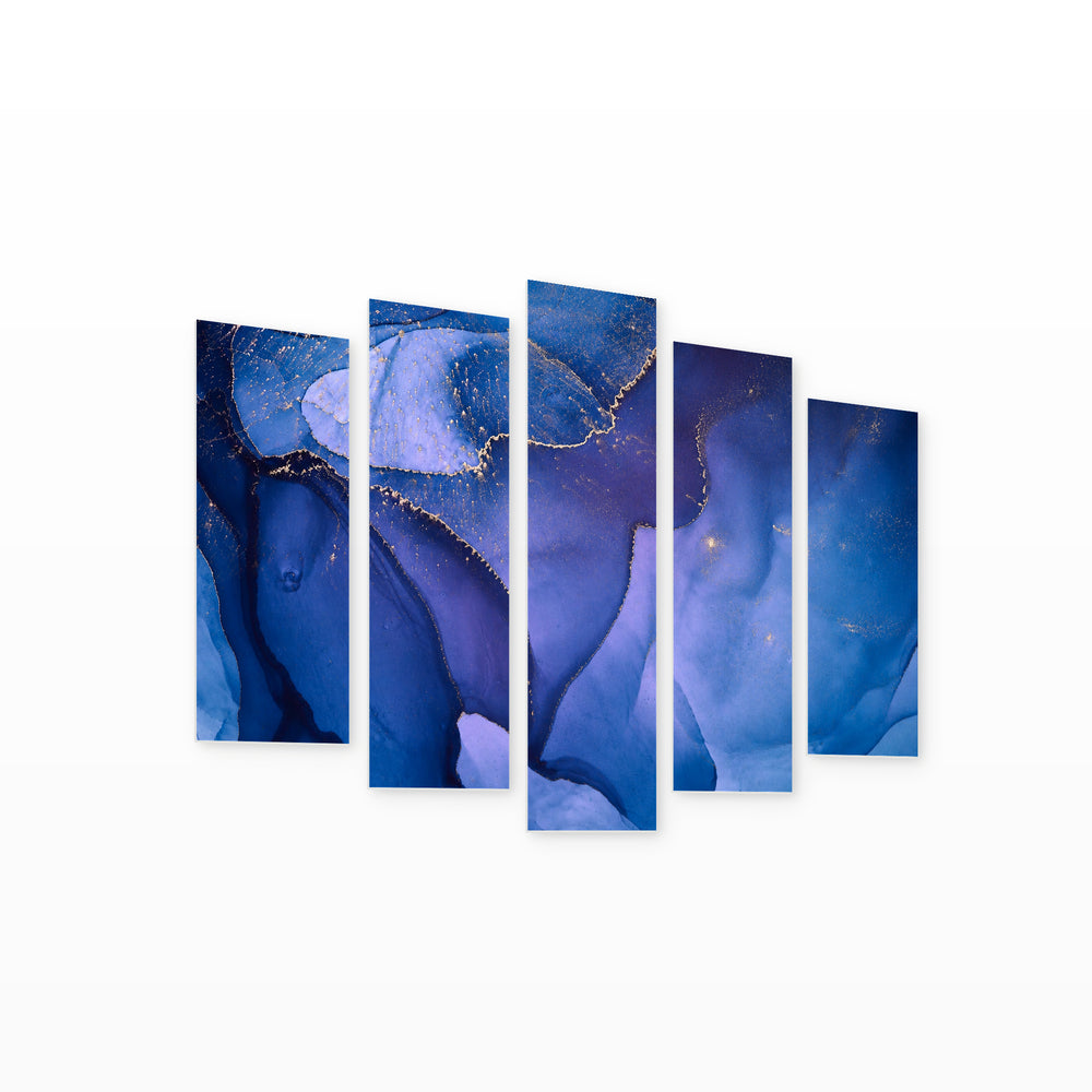Ink Translucent Colors with Geometric Rhythm — five-panel wall art on white background in perspective | 5wallart 54898 M1