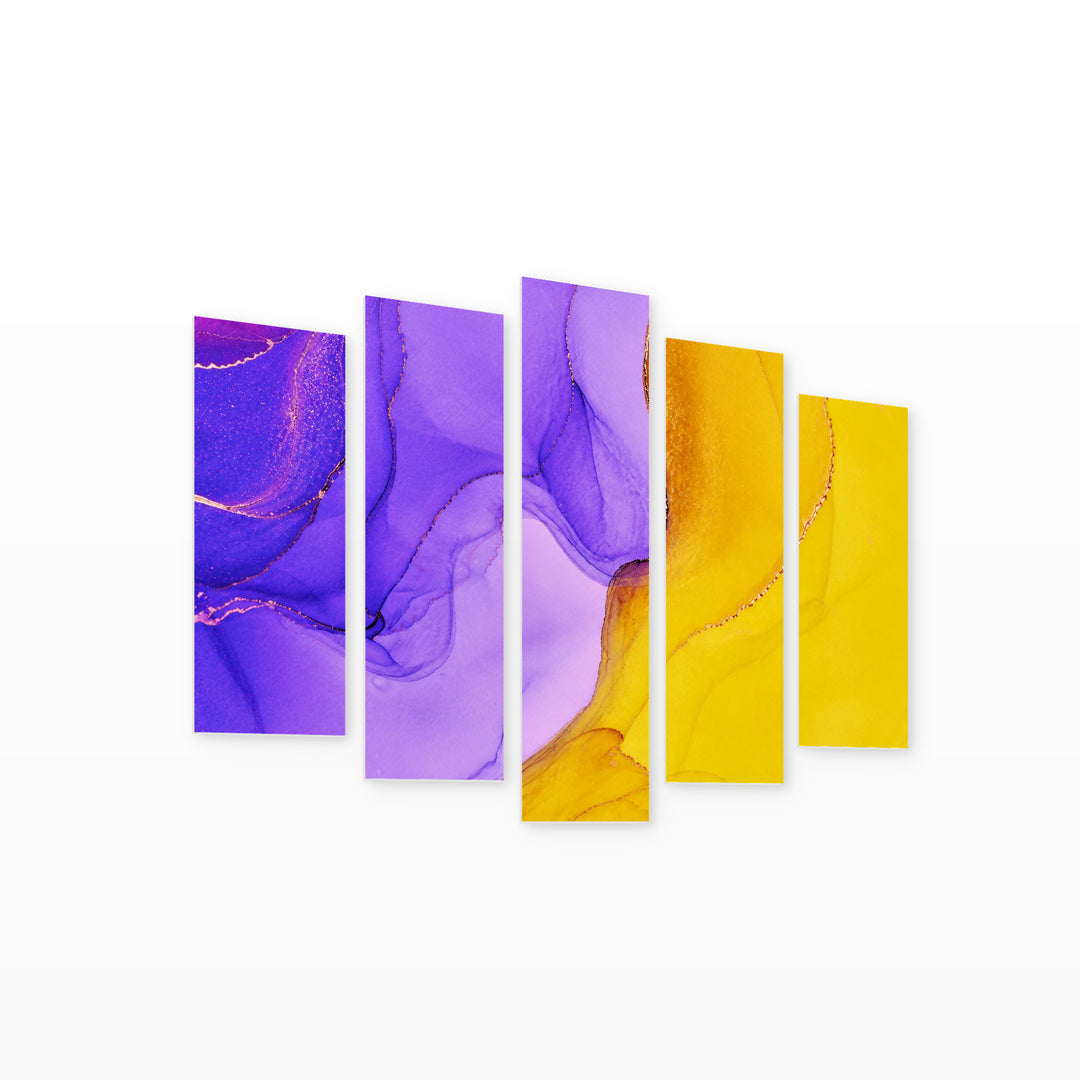 Abstract Fluid Technique in Vivid Color — five-panel wall art on white background in perspective | 5wallart 54899 M1