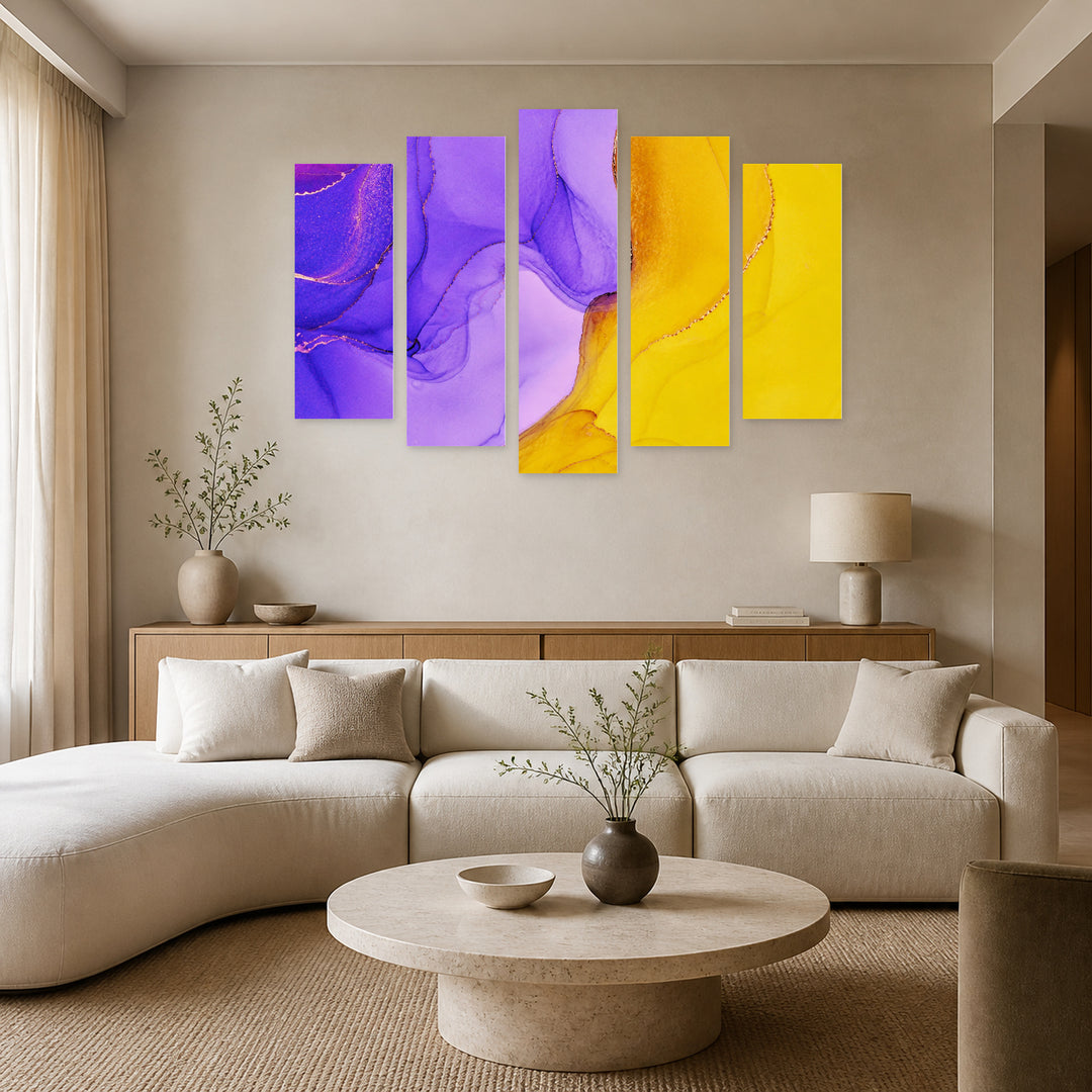 Abstract Fluid Technique in Vivid Color — five-panel wall art in frontal interior | 5wallart 54899 M3