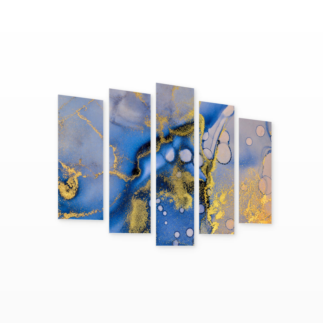 Abstract Fluid Painting with Geometric Rhythm — five-panel wall art on white background in perspective | 5wallart 54900 M1