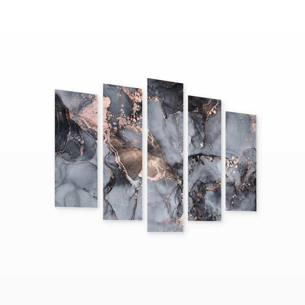 Translucent Ink Colors in Serene Light — five-panel wall art on white background in perspective | 5wallart 54905 M1