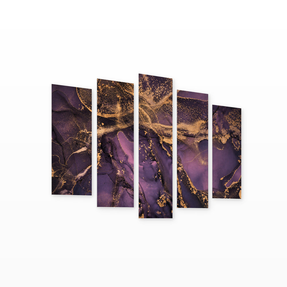 Ink Colors with Golden Elements with Geometric Rhythm — five-panel wall art on white background in perspective | 5wallart 54907 M1