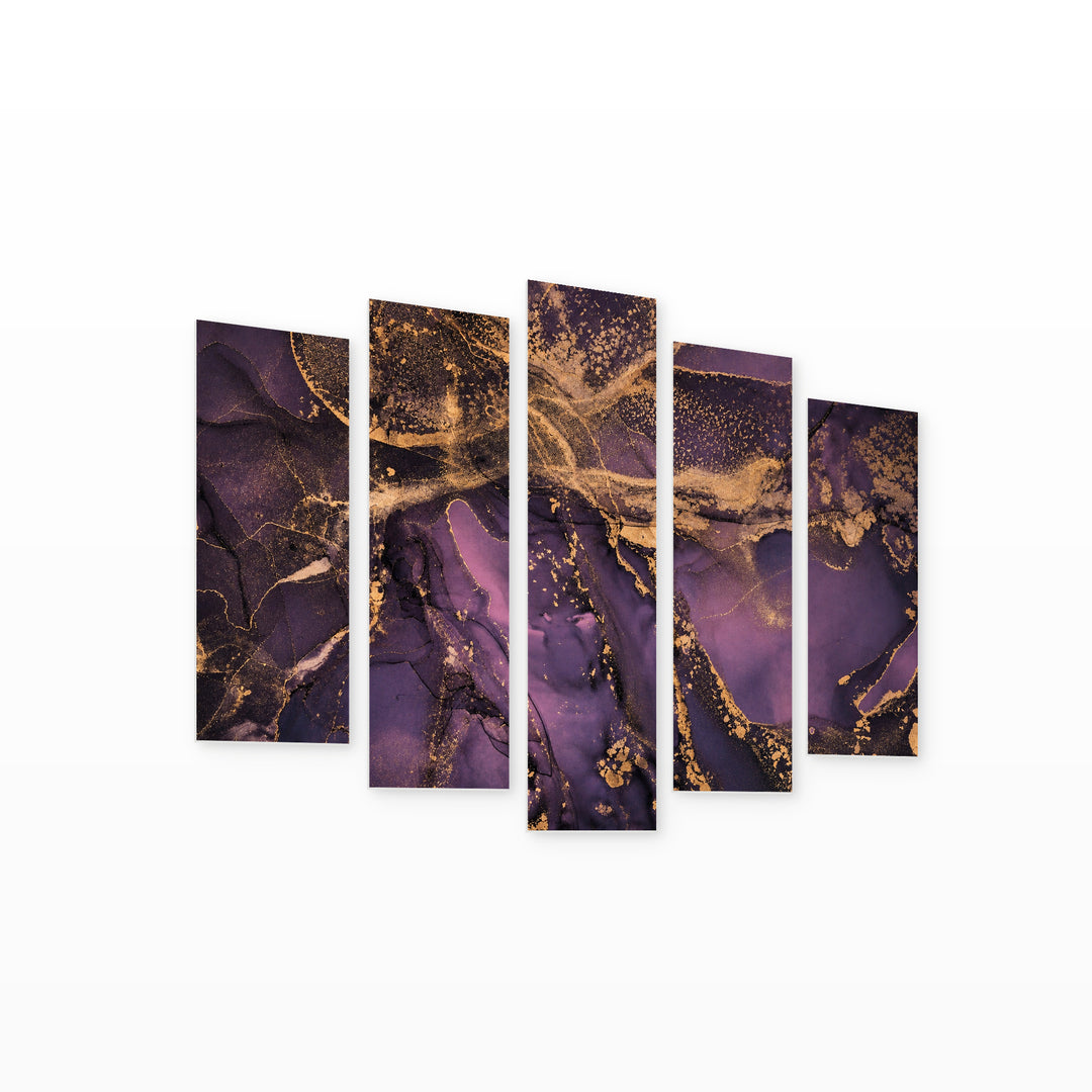 Ink Colors with Golden Elements with Geometric Rhythm — five-panel wall art on white background in perspective | 5wallart 54907 M1