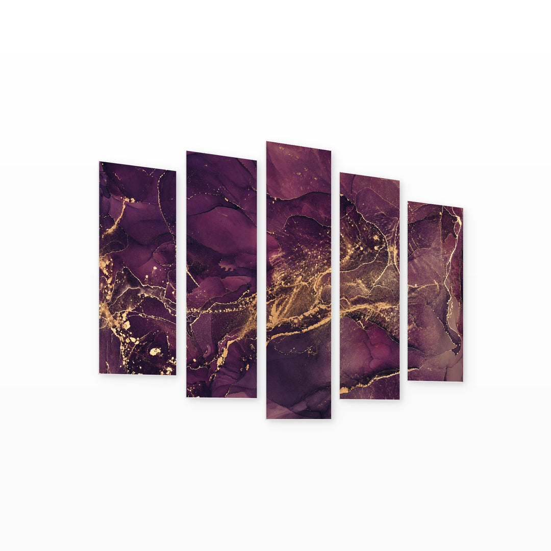 Purple Tones with Golden Details with Dreamlike Atmosphere — five-panel wall art on white background in perspective | 5wallart 54909 M1
