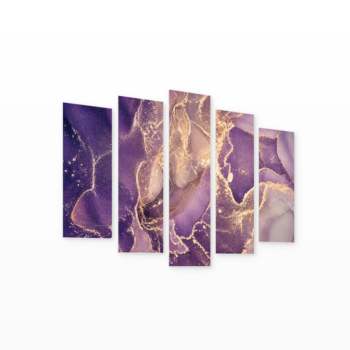 Ink Colors with Golden Details with Geometric Rhythm — five-panel wall art on white background in perspective | 5wallart 54911 M1