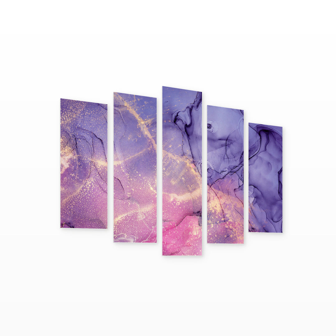 Marble Euphoria with Geometric Rhythm — five-panel wall art on white background in perspective | 5wallart 54915 M1