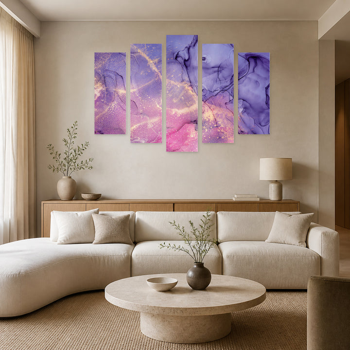 Marble Euphoria with Geometric Rhythm — five-panel wall art in frontal interior | 5wallart 54915 M3