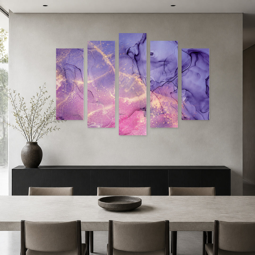 Marble Euphoria with Geometric Rhythm — five-panel wall art in alternate frontal interior | 5wallart 54915 M4