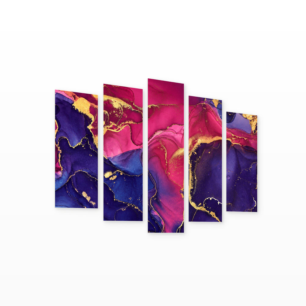 Flows of Translucent Shades Modern Composition — five-panel wall art on white background in perspective | 5wallart 54916 M1
