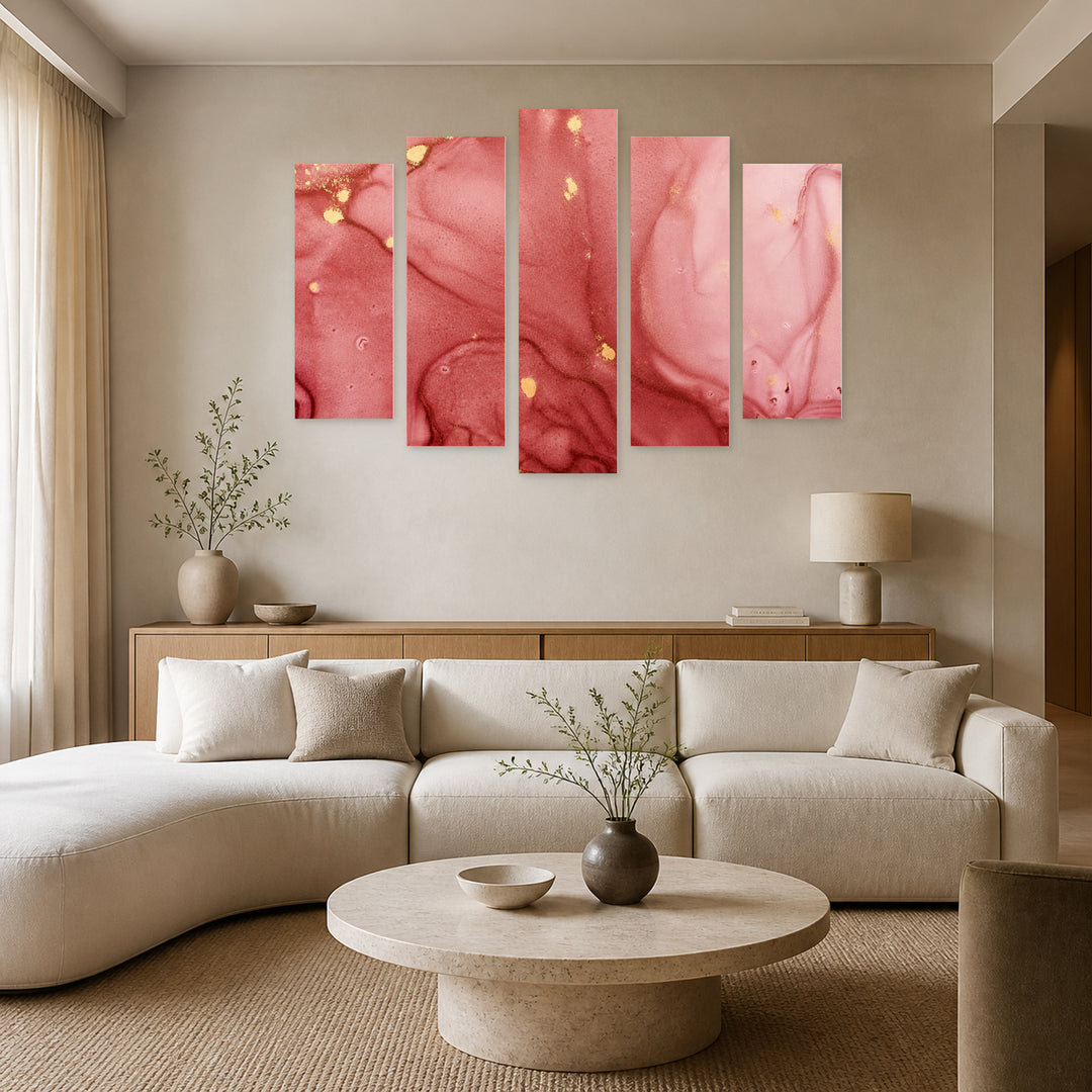 Abstract Marble Background in Serene Light — five-panel wall art in frontal interior | 5wallart 54917 M3