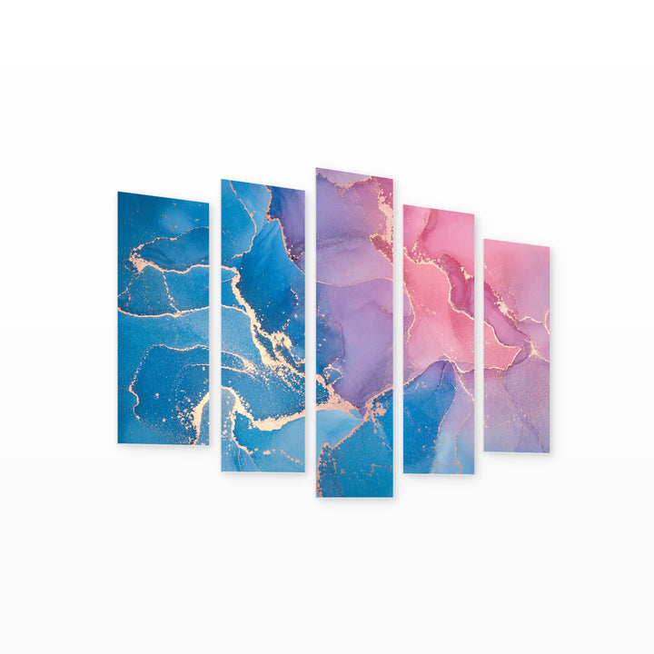 Marble Gradients in Serene Light — five-panel wall art on white background in perspective | 5wallart 54918 M1