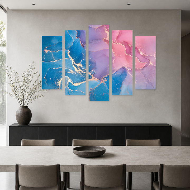 Marble Gradients in Serene Light — five-panel wall art in frontal interior | 5wallart 54918 M3