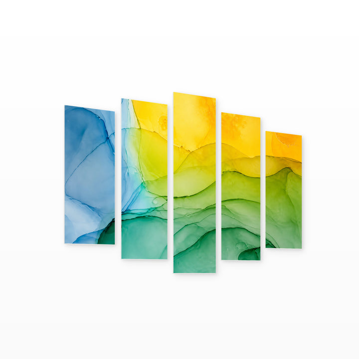 Abstract Colorful Background with Dramatic Contrast — five-panel wall art on white background in perspective | 5wallart 54919 M1