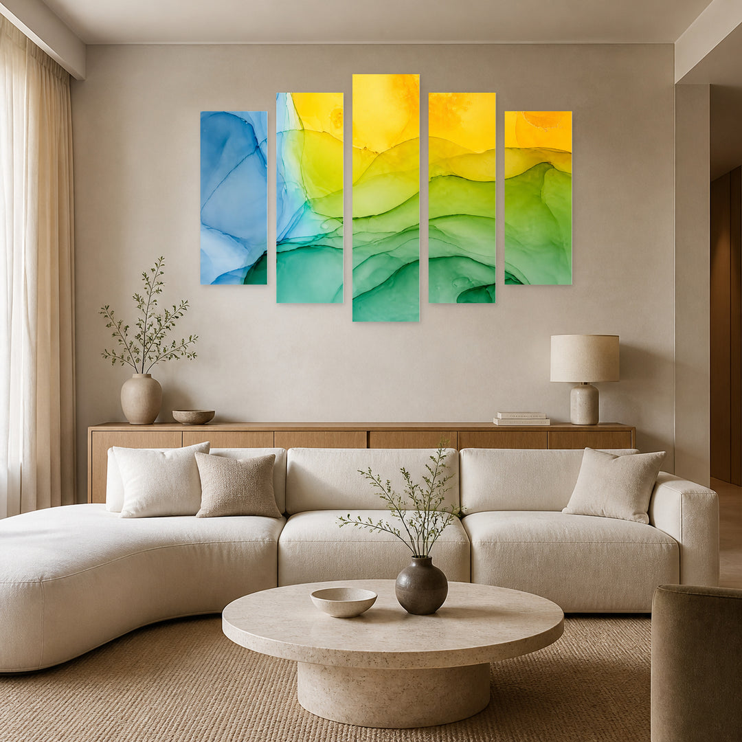 Abstract Colorful Background with Dramatic Contrast — five-panel wall art in frontal interior | 5wallart 54919 M3