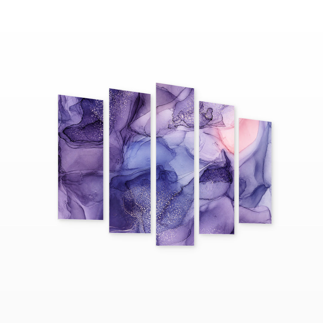 Marble Translucent Gradients with Geometric Rhythm — five-panel wall art on white background in perspective | 5wallart 54920 M1