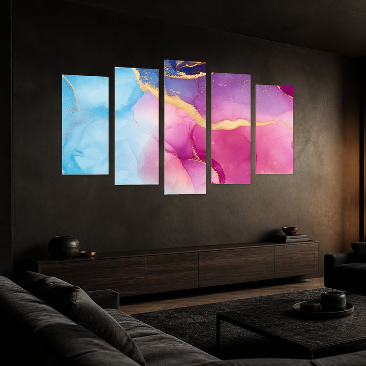 Translucent Shades with Gradients in Serene Light — five-panel wall art in perspective interior | 5wallart 54921 M2