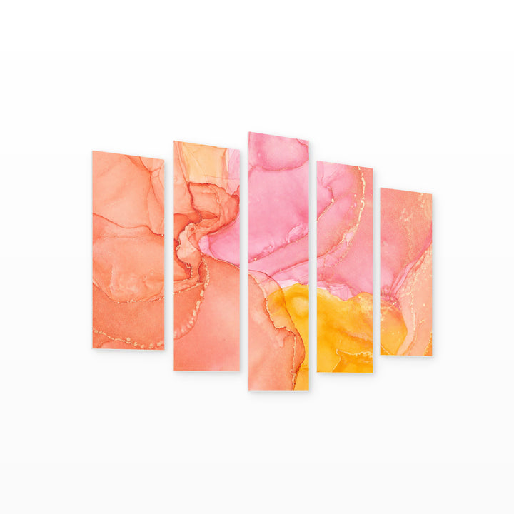 Marble Effect in Serene Light — five-panel wall art on white background in perspective | 5wallart 54923 M1