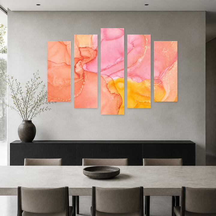 Marble Effect in Serene Light — five-panel wall art in alternate frontal interior | 5wallart 54923 M4