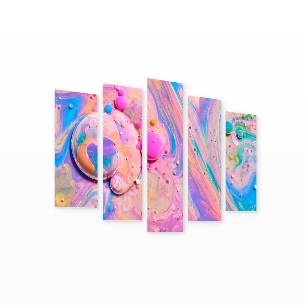 Colorful Abstract Bubbles Modern Composition — five-panel wall art on white background in perspective | 5wallart 54924 M1