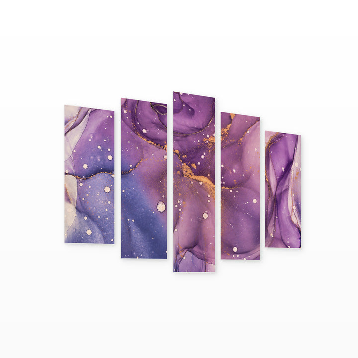 Marble Effect in Purple in Serene Light — five-panel wall art on white background in perspective | 5wallart 54925 M1