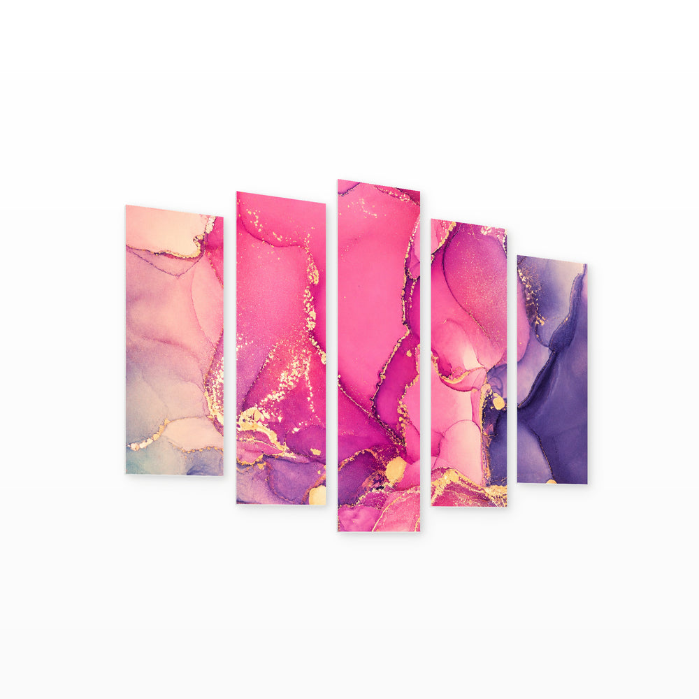 Marble Effect in Pink in Serene Light — five-panel wall art on white background in perspective | 5wallart 54926 M1