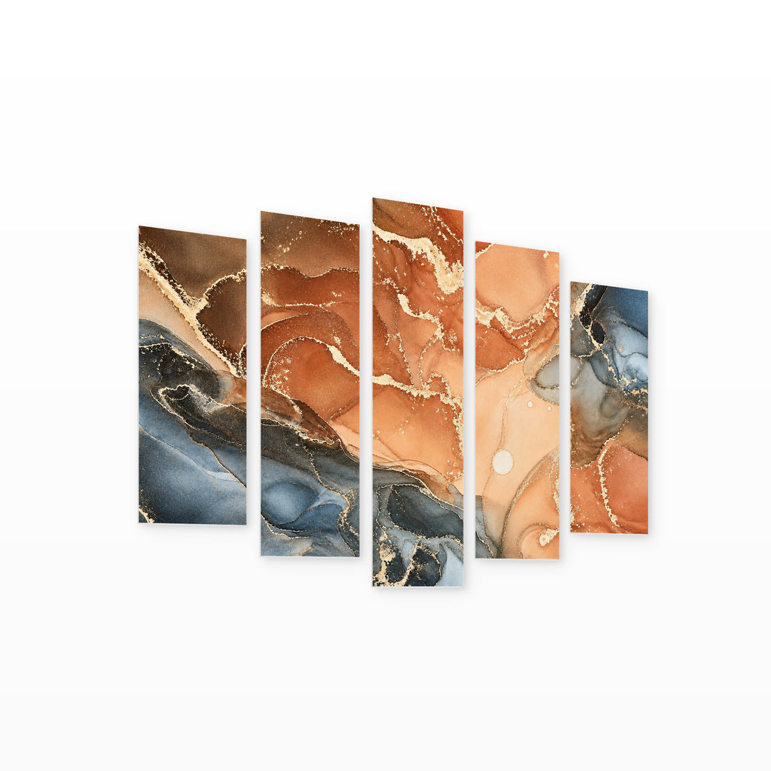 Marble Effect in Earth Tones in Serene Light — five-panel wall art on white background in perspective | 5wallart 54927 M1