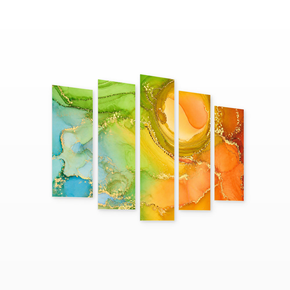 Marble Effect in Warm Colors in Serene Light — five-panel wall art on white background in perspective | 5wallart 54929 M1