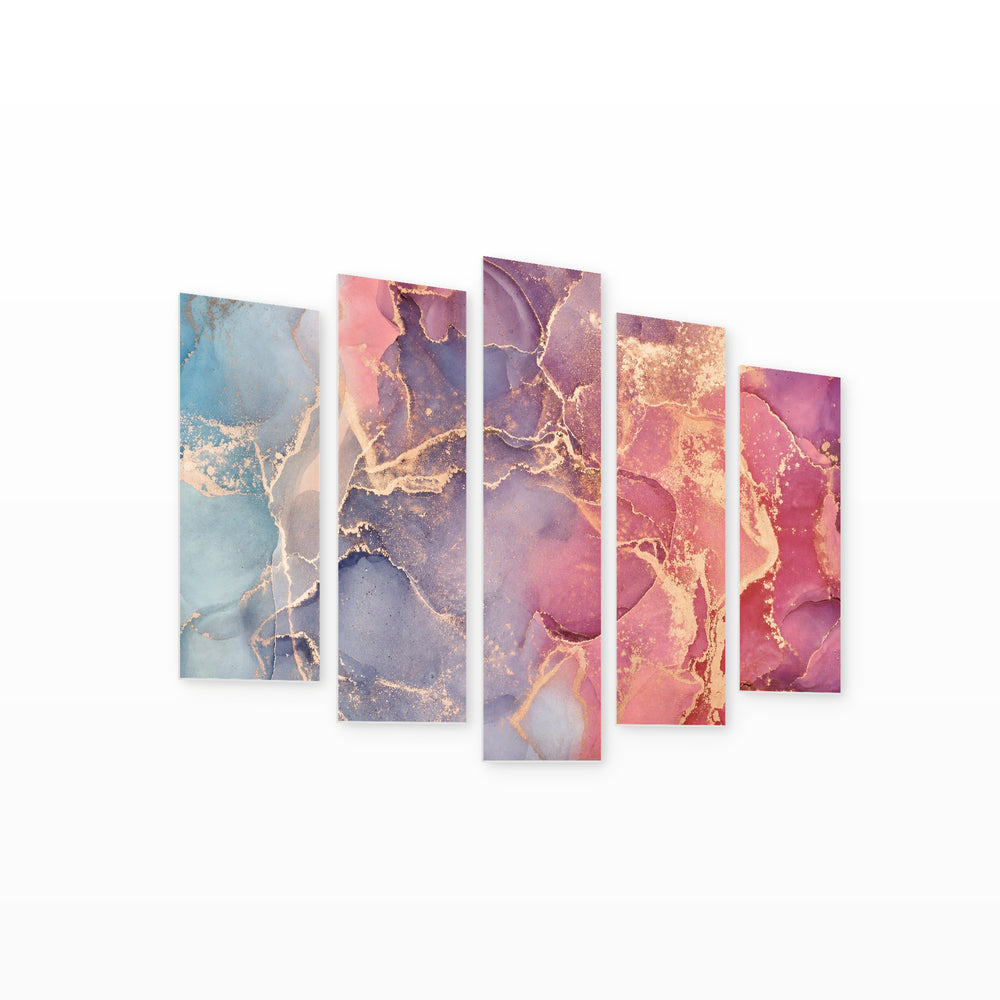 Marble Color Effect in Serene Light — five-panel wall art on white background in perspective | 5wallart 54930 M1