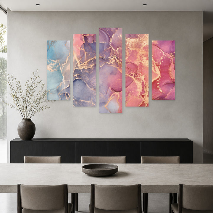 Marble Color Effect in Serene Light — five-panel wall art in frontal interior | 5wallart 54930 M3