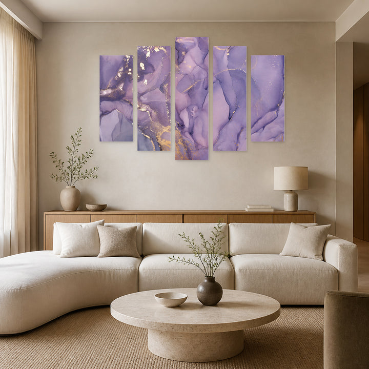 Abstract Colorful Wallpaper with Dramatic Contrast — five-panel wall art in alternate frontal interior | 5wallart 54932 M4